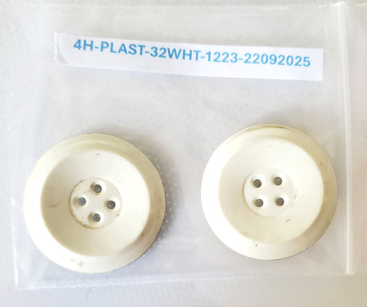 Large White Vintage 4-Holed Buttons, Round, Size 32mm 3.2cm, Vintage Plastic, QTY 2