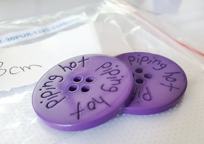 Large 'Piping Hot' Purple 4-Holed Buttons, Round, Size 30mm 3.0cm, Plastic QTY 2