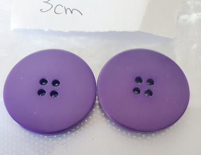 Large 'Piping Hot' Purple 4-Holed Buttons, Round, Size 30mm 3.0cm, Plastic QTY 2