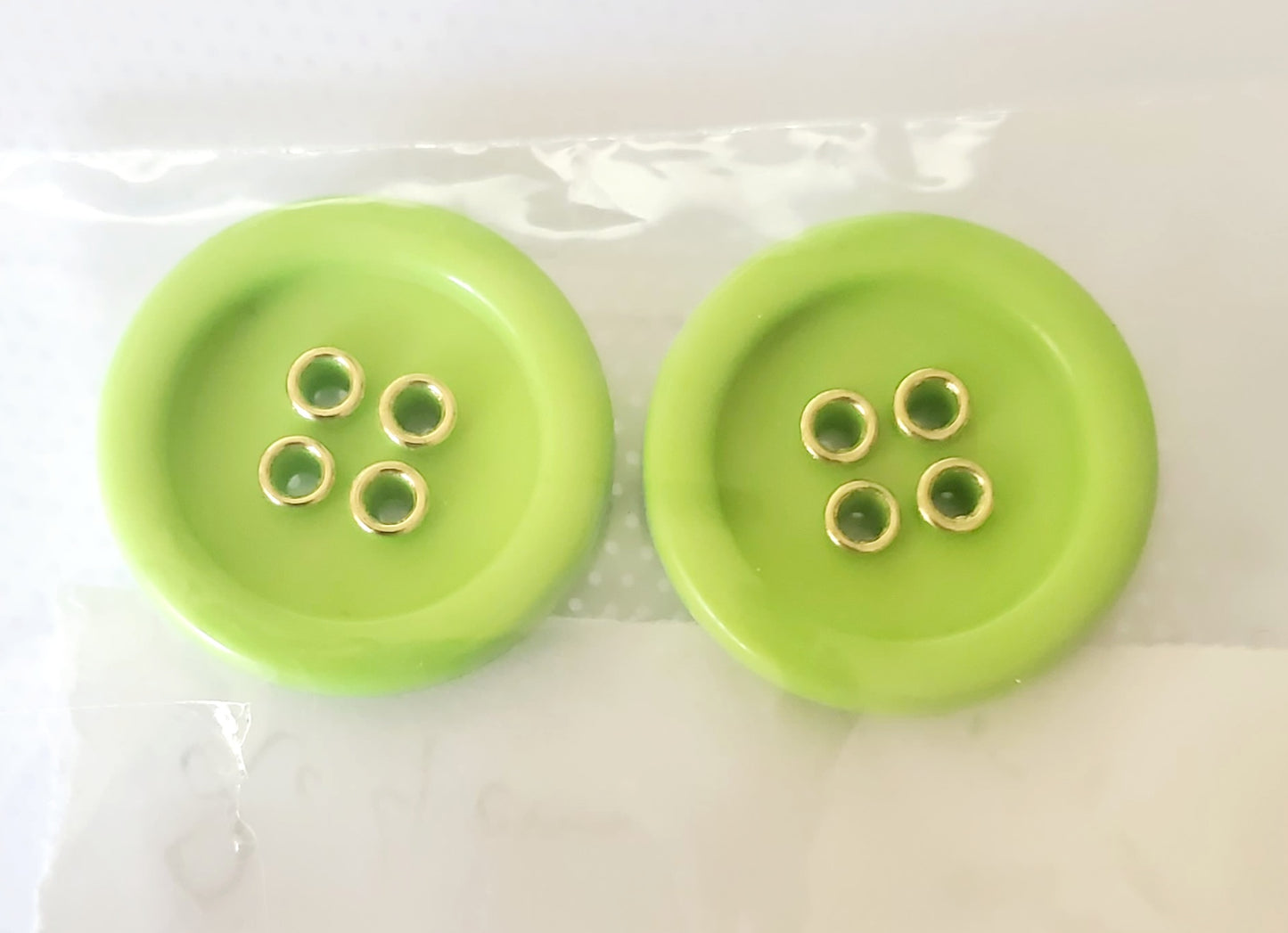 Lime Green 4-Holed Round Buttons, Size 24mm 2.4cm, Plastic QTY 2