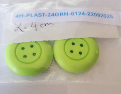 Lime Green 4-Holed Round Buttons, Size 24mm 2.4cm, Plastic QTY 2