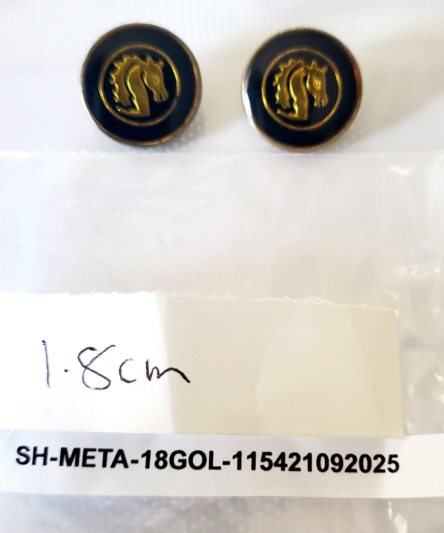 Golden Coloured Dragons Under a Glass Cover on a Black Background, Metal Shank Buttons, Round, Size 18mm 1.8cm QTY 2