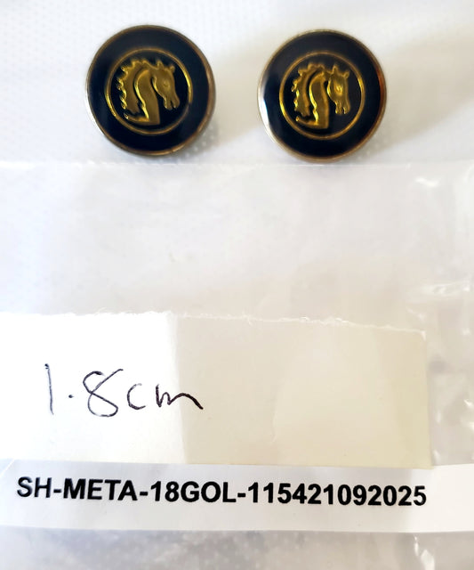 Golden Coloured Dragons Under a Glass Cover on a Black Background, Metal Shank Buttons, Round, Size 18mm 1.8cm QTY 2