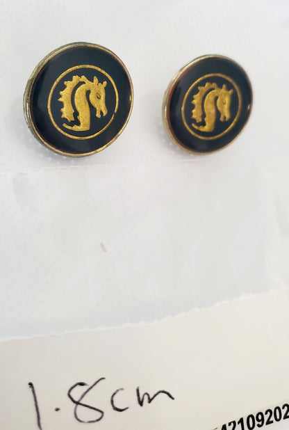 Golden Coloured Dragons Under a Glass Cover on a Black Background, Metal Shank Buttons, Round, Size 18mm 1.8cm QTY 2