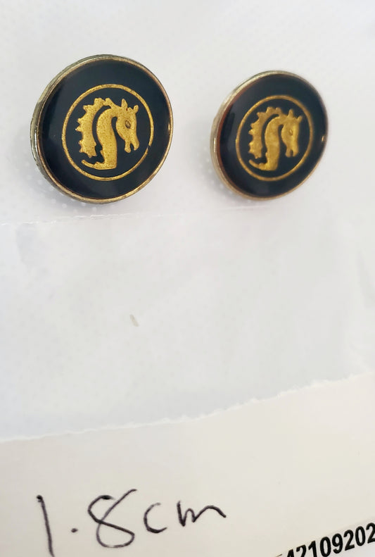 Golden Coloured Dragons Under a Glass Cover on a Black Background, Metal Shank Buttons, Round, Size 18mm 1.8cm QTY 2