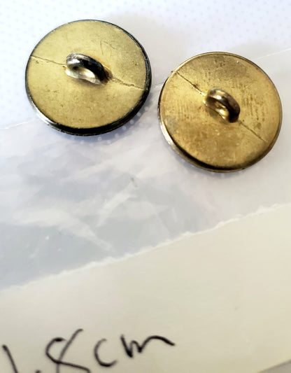 Golden Coloured Dragons Under a Glass Cover on a Black Background, Metal Shank Buttons, Round, Size 18mm 1.8cm QTY 2