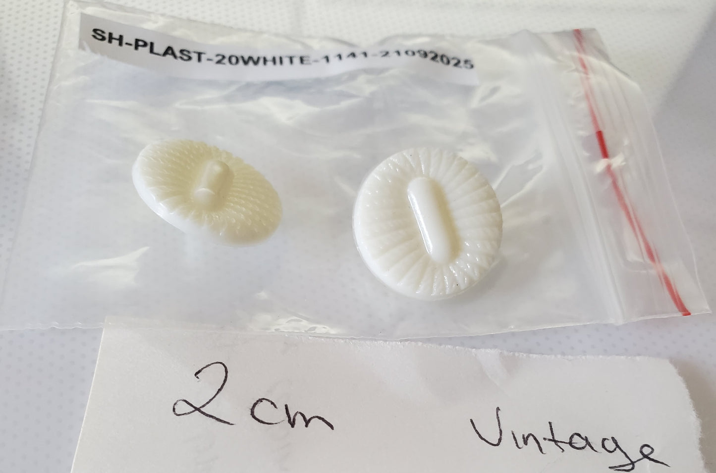 White, Round, Shank Buttons with Raised Design, Size 20mm 2cm Plastic QTY 2