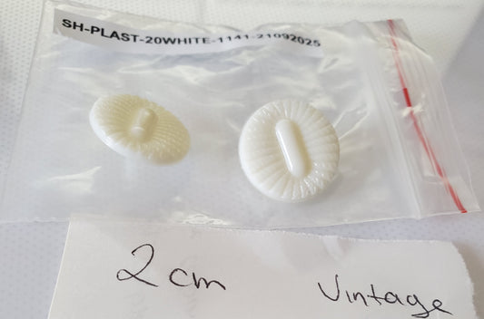 White, Round, Shank Buttons with Raised Design, Size 20mm 2cm Plastic QTY 2