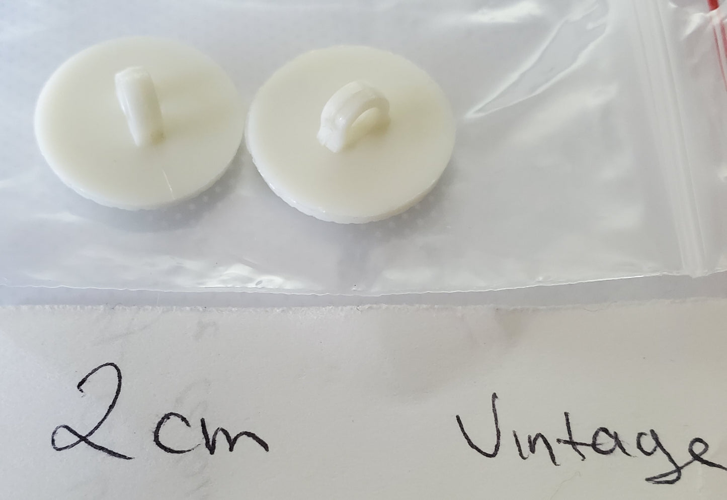 White, Round, Shank Buttons with Raised Design, Size 20mm 2cm Plastic QTY 2