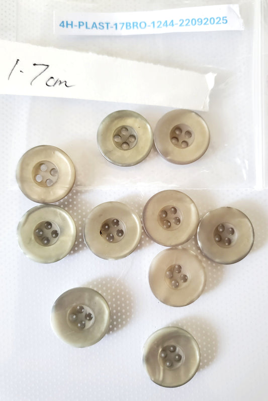 Light Brown Plastic Round 4-Holed Buttons, Size 1.7cm, Size 17mm, QTY 10