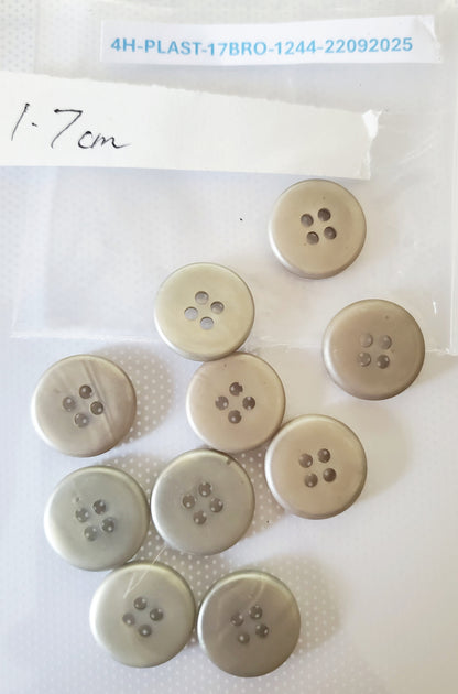 Light Brown Plastic Round 4-Holed Buttons, Size 1.7cm, Size 17mm, QTY 10