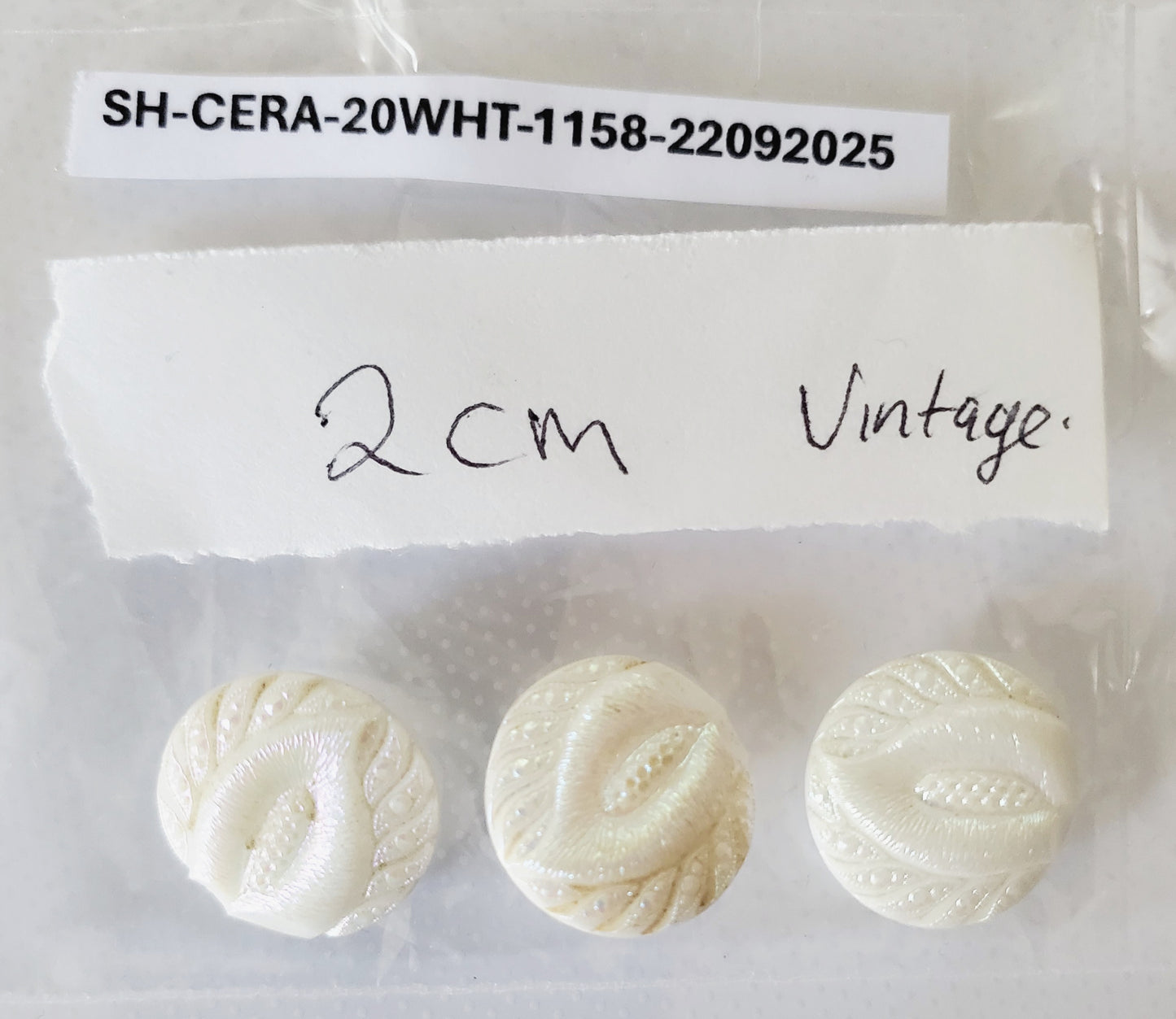 White Iridescent Sheen Shank Buttons, Round with Raised Lilly Fower, Size 20mm 2cm QTY 3