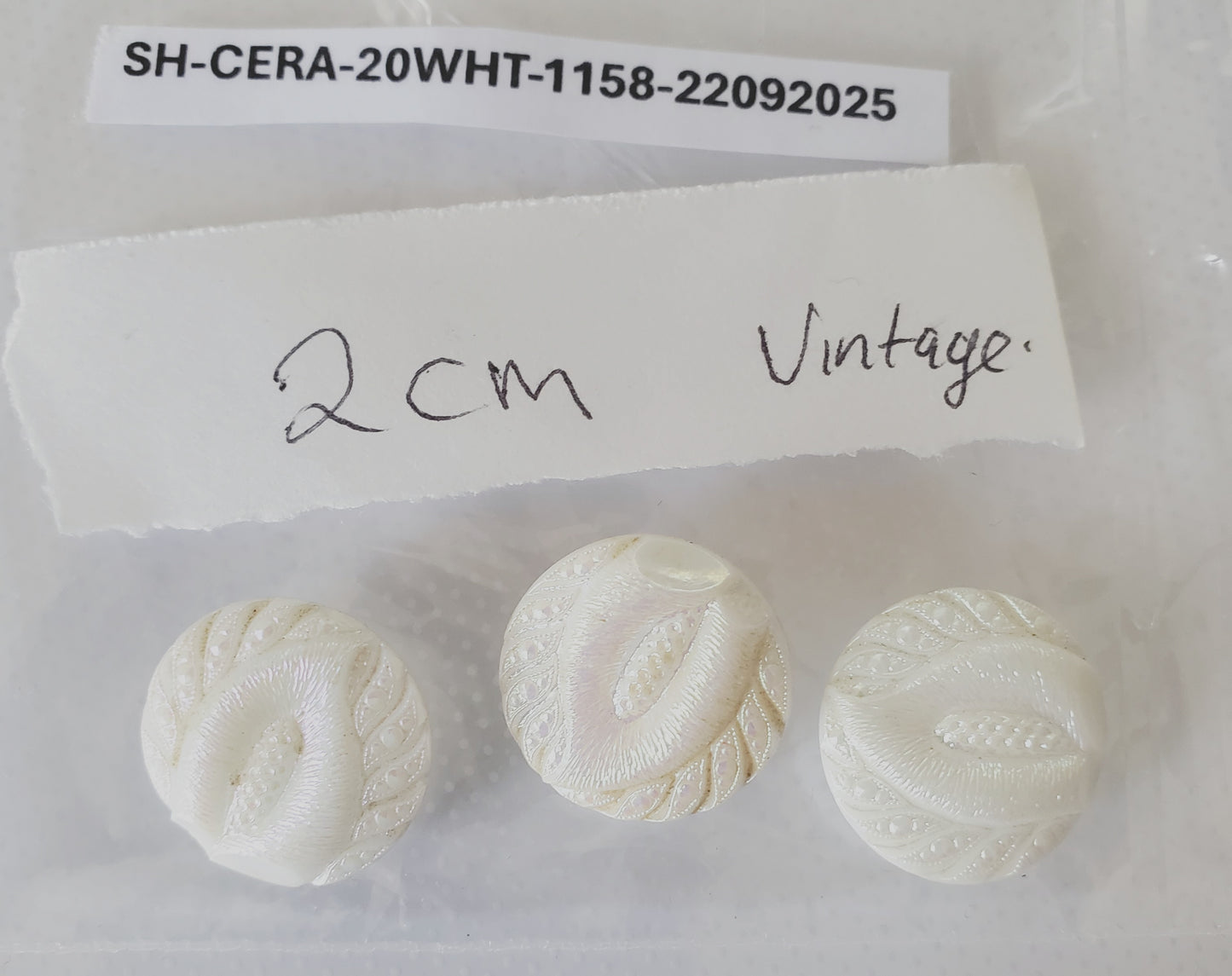 White Iridescent Sheen Shank Buttons, Round with Raised Lilly Fower, Size 20mm 2cm QTY 3