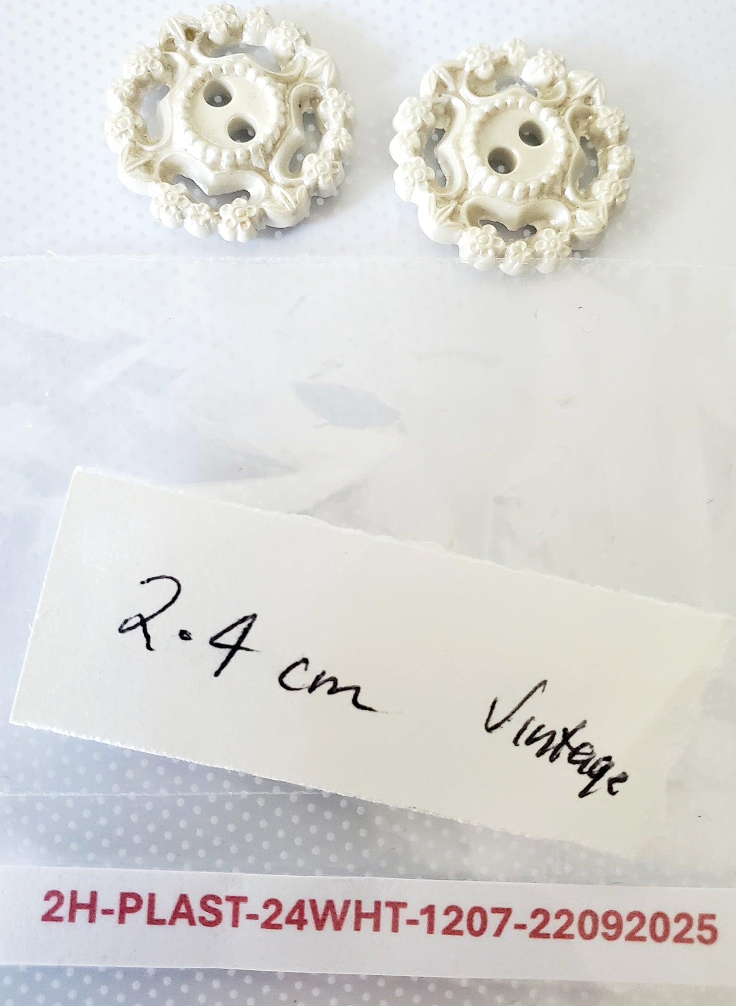 Off White, Cream Vintage, Round, 2-Holed Buttons, Size 24mm, 2.4cm, Plastic QTY 2