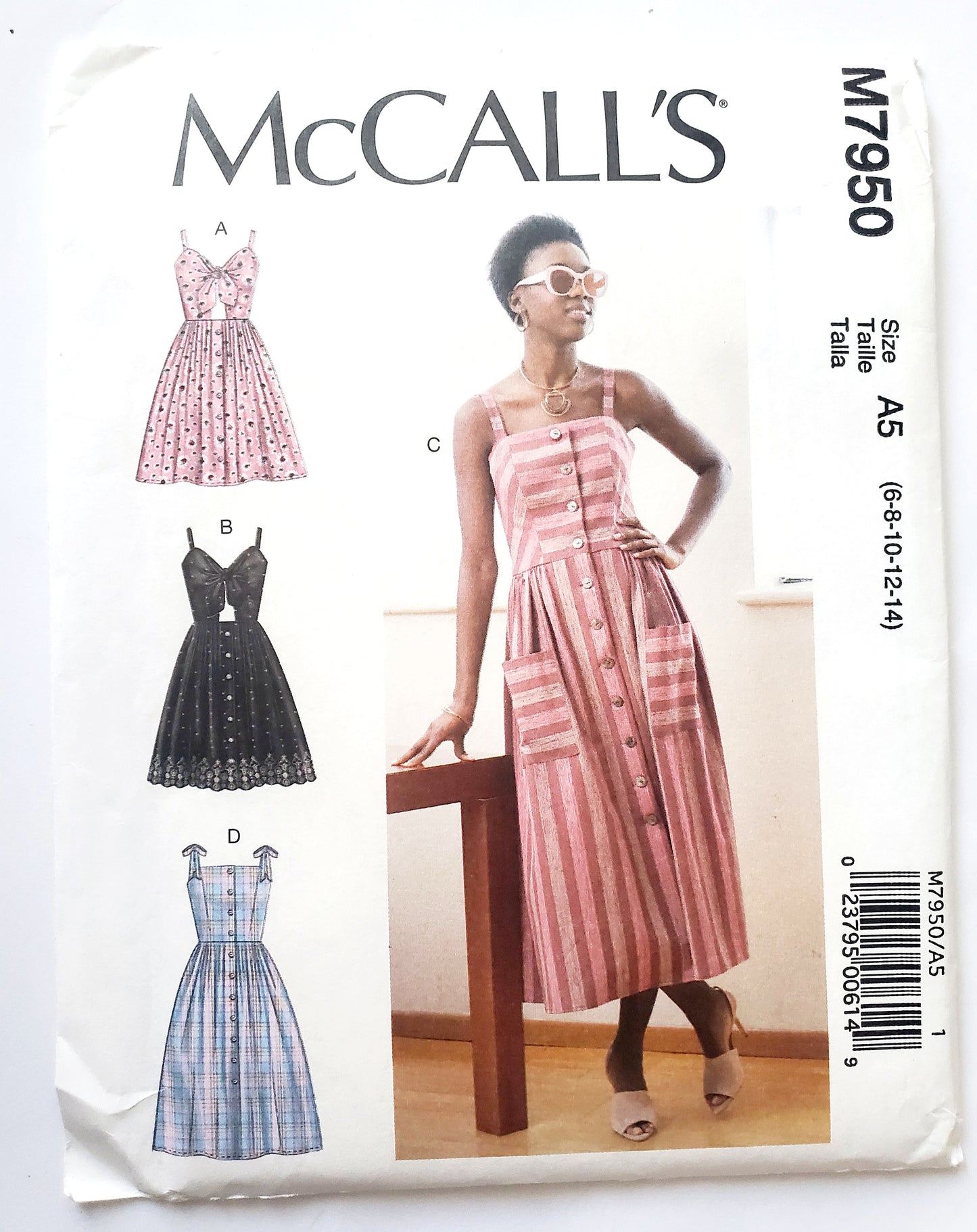 MCCALLS Sewing Pattern M7950 Summer Dresses with Keyholes, Fabric Tie, Buttoned Dress, Size 6-14