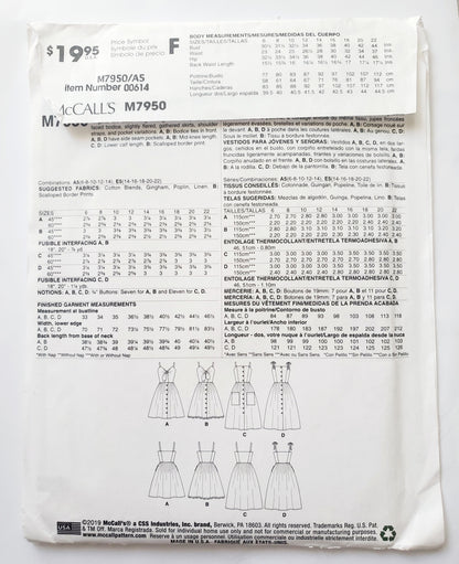 MCCALLS Sewing Pattern M7950 Summer Dresses with Keyholes, Fabric Tie, Buttoned Dress, Size 6-14