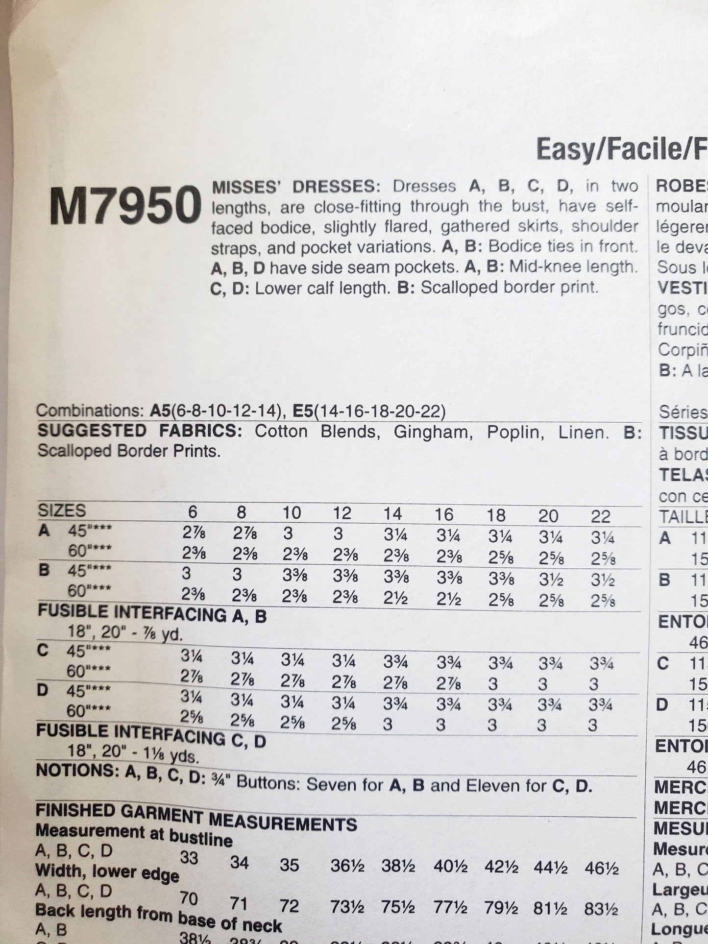 MCCALLS Sewing Pattern M7950 Summer Dresses with Keyholes, Fabric Tie, Buttoned Dress, Size 6-14