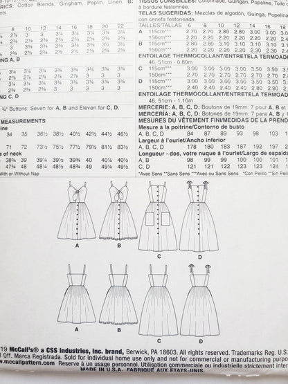 MCCALLS Sewing Pattern M7950 Summer Dresses with Keyholes, Fabric Tie, Buttoned Dress, Size 6-14