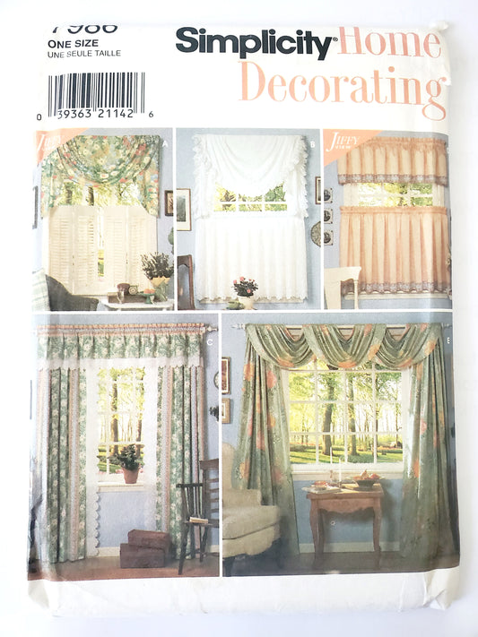 SIMPLICITY Sewing Pattern 7986 Home Decorating, Festoon, Jabot, Cafe Curtains, Valance