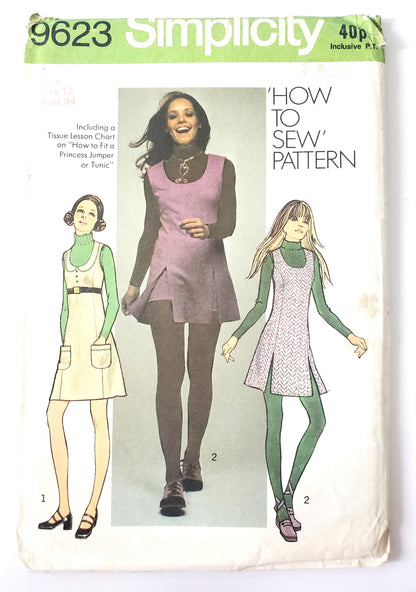 SIMPLICITY Sewing Pattern 9623, Junior Petites & Misses Mini-Jumper or Tunic and 70's Short-Shorts Size 12