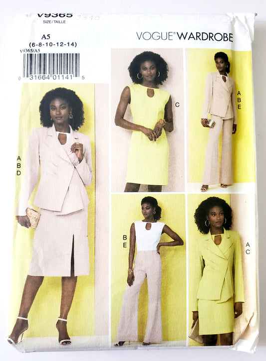 VOGUE Sewing Pattern V9365, Vogue Wardrobe, Jacket, Top, Dress, Skirt, Pants, Size 6-14