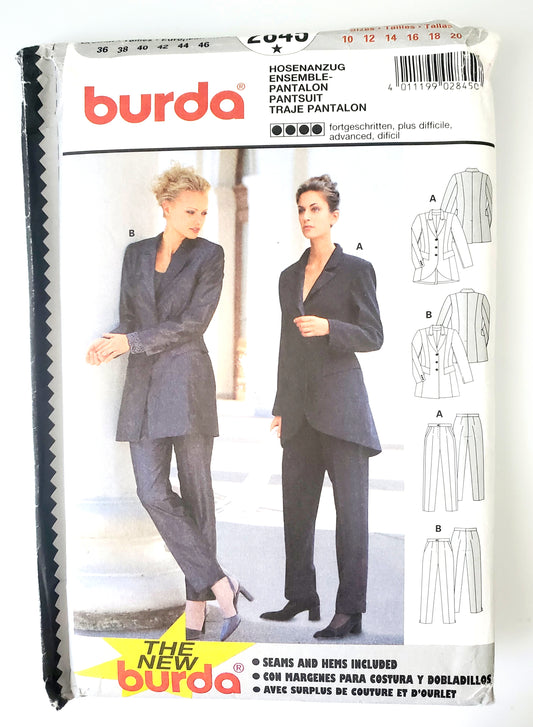 BURDA, Sewing Pattern 2845, Pants, Jackets, Jacket with Uneven Hem, Size 10-20