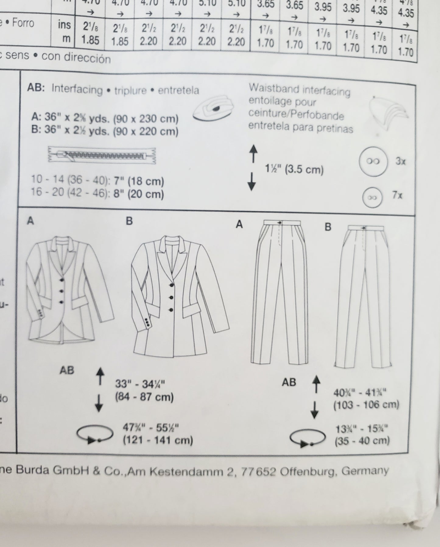 BURDA, Sewing Pattern 2845, Pants, Jackets, Jacket with Uneven Hem, Size 10-20