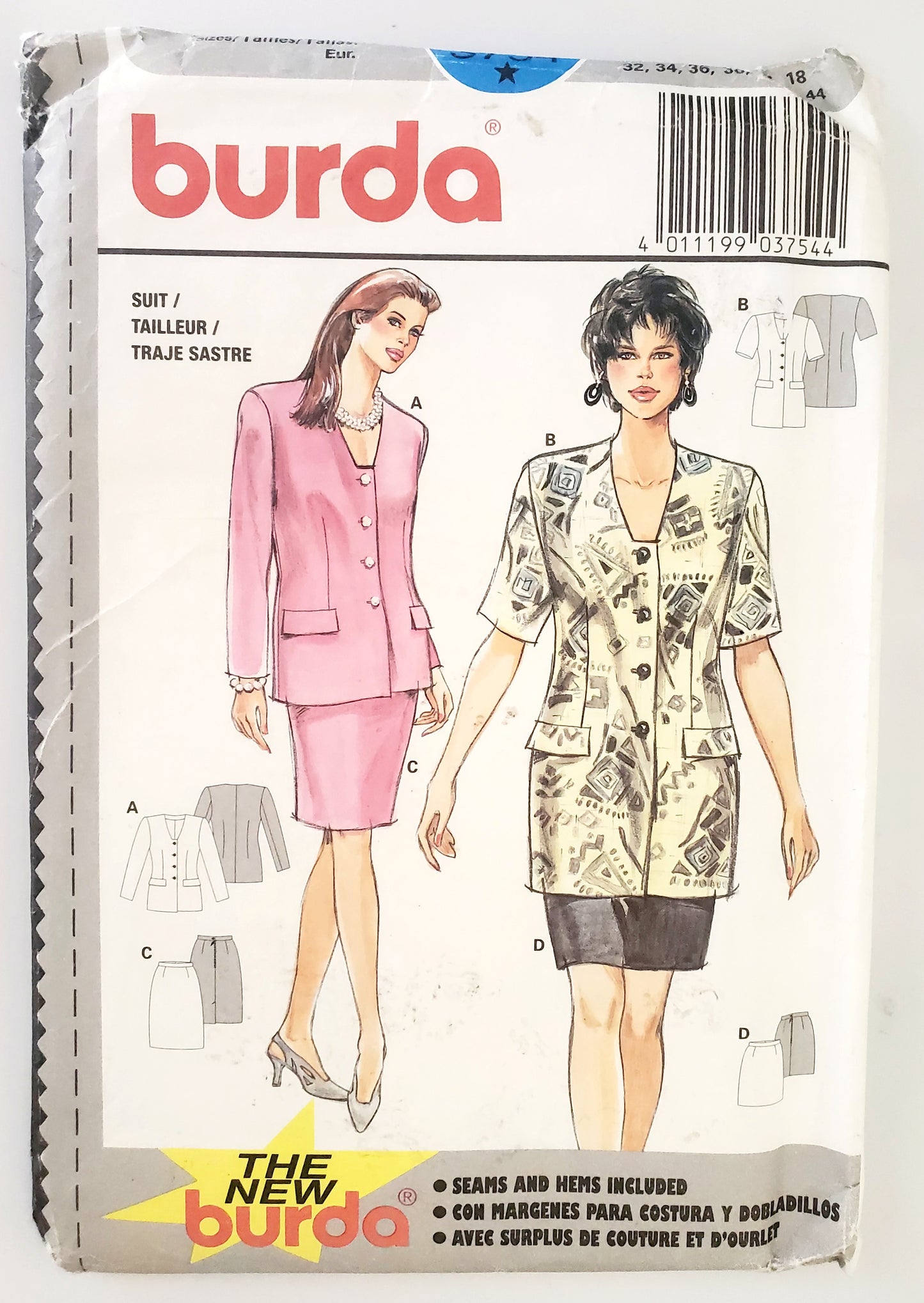 BURDA, Sewing Pattern 3754, Skirt, Jacket, Outfit, Size 6-18