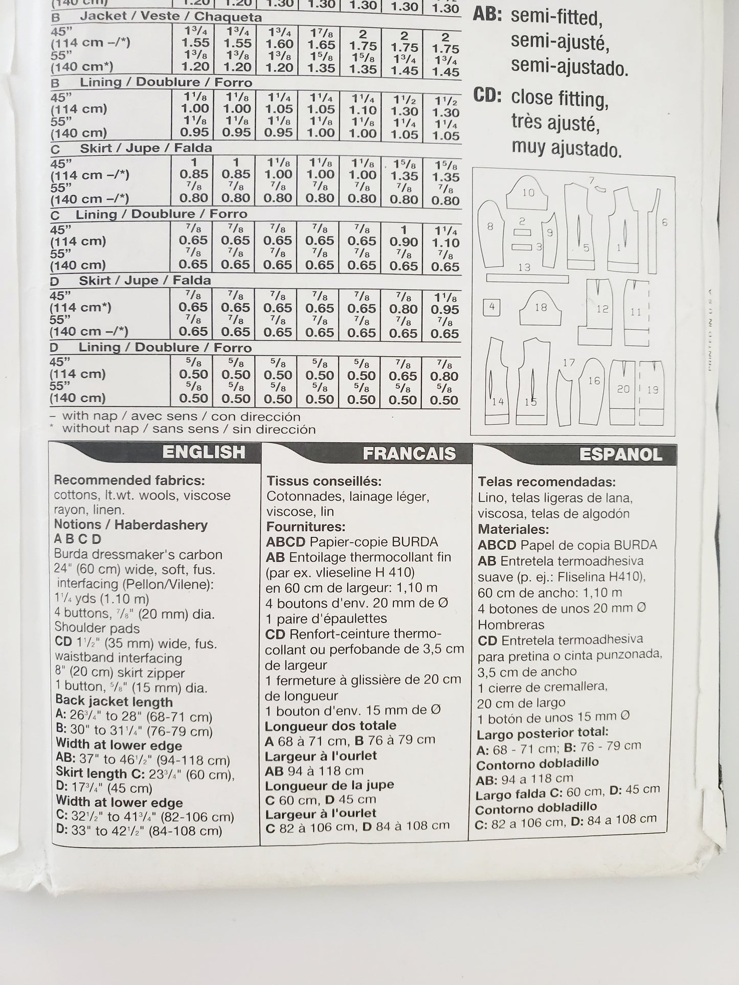 BURDA, Sewing Pattern 3754, Skirt, Jacket, Outfit, Size 6-18