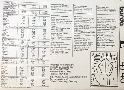 BURDA, Sewing Pattern 4740, Jacket with Parachute Fabric and Lining, Size 14-24