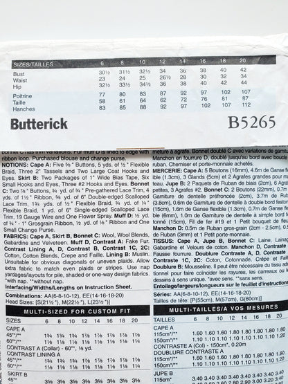 BUTTERICK Sewing Pattern B5265, Dress, Costume, Making History, Historical Clothing, Size 14-20