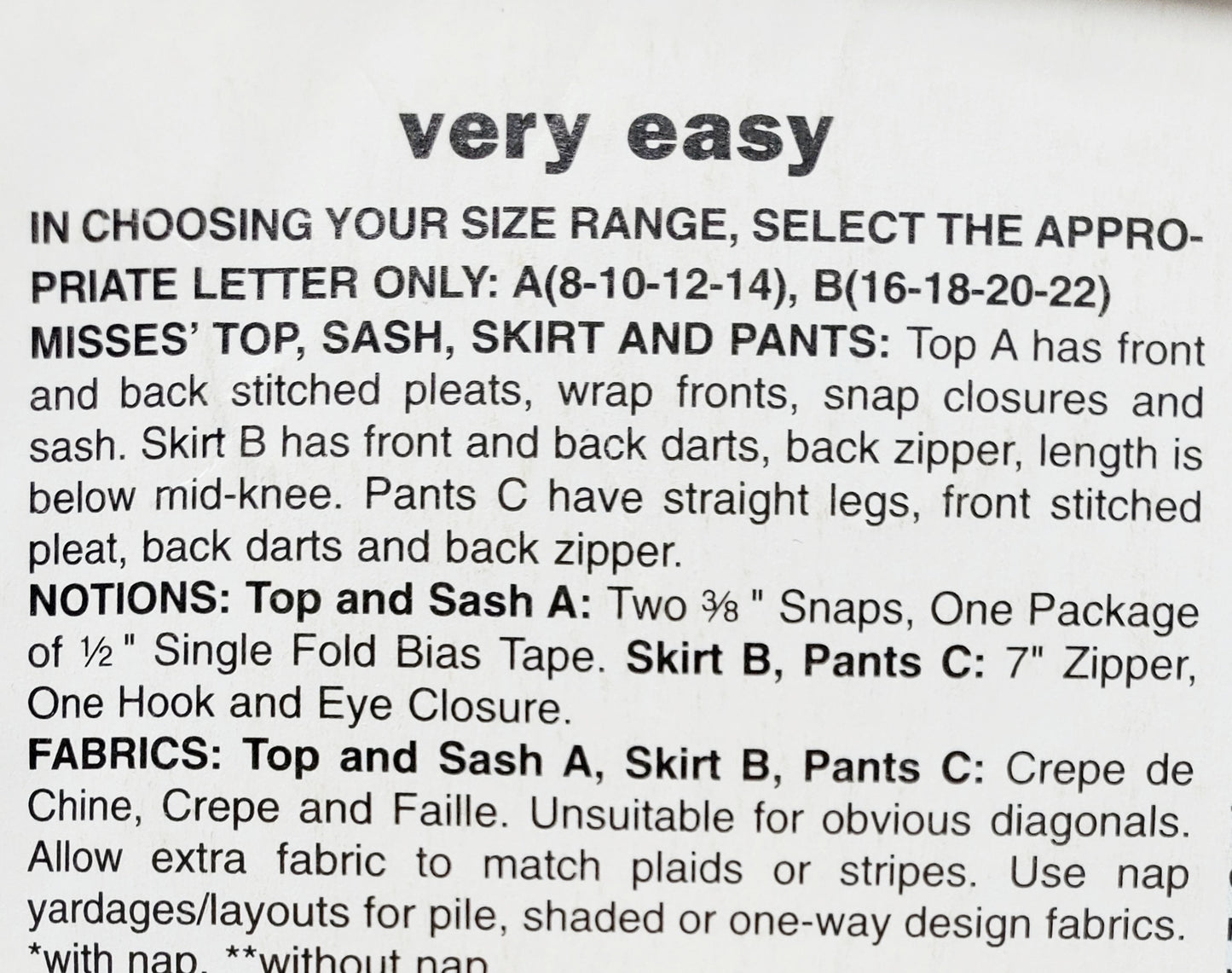 BUTTERICK Sewing Pattern B5310, Top, Skirt, Pants, Sash, Size 8-14