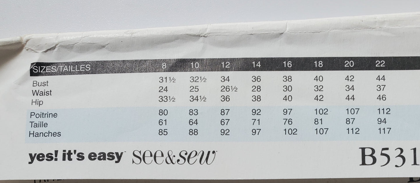 BUTTERICK Sewing Pattern B5310, Top, Skirt, Pants, Sash, Size 8-14