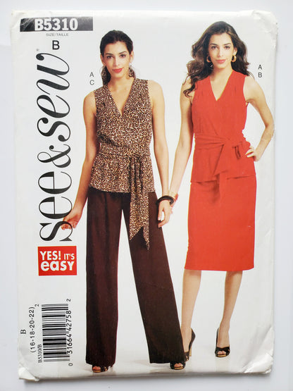 BUTTERICK Sewing Pattern B5310, Top, Skirt, Pants, Sash, Size 16-22