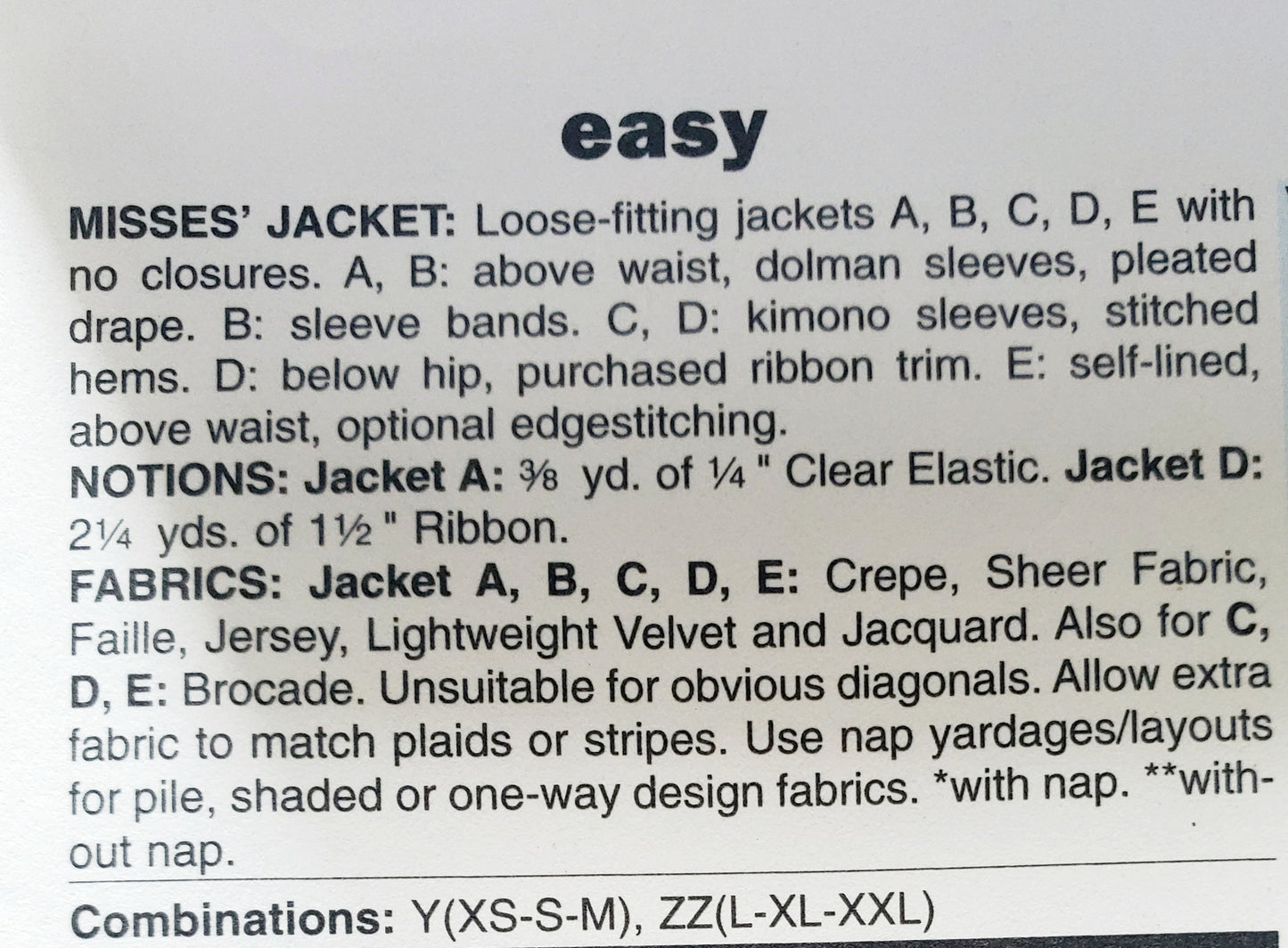 BUTTERICK Sewing Pattern B5529, Jackets, Bolero, Loose Fitting Jackets, Size 4-14