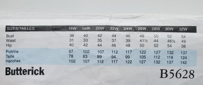 BUTTERICK Sewing Pattern B5628, Dress, Skirt, Fitting Shell, Size 22