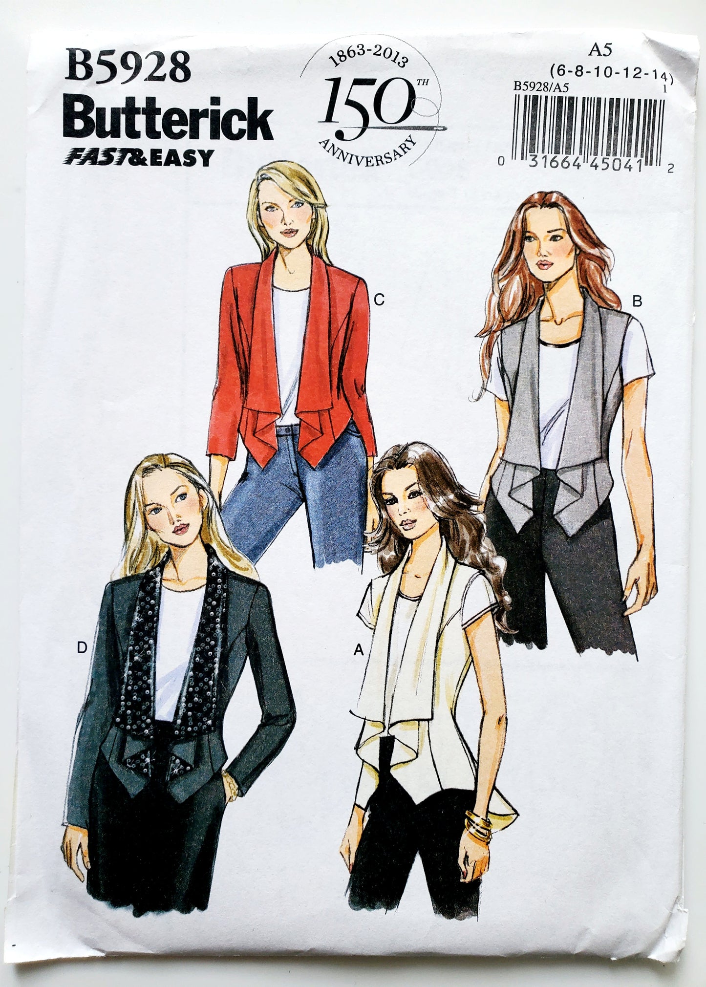 BUTTERICK Sewing Pattern B5928, Vest, Jacket, Size 6-14