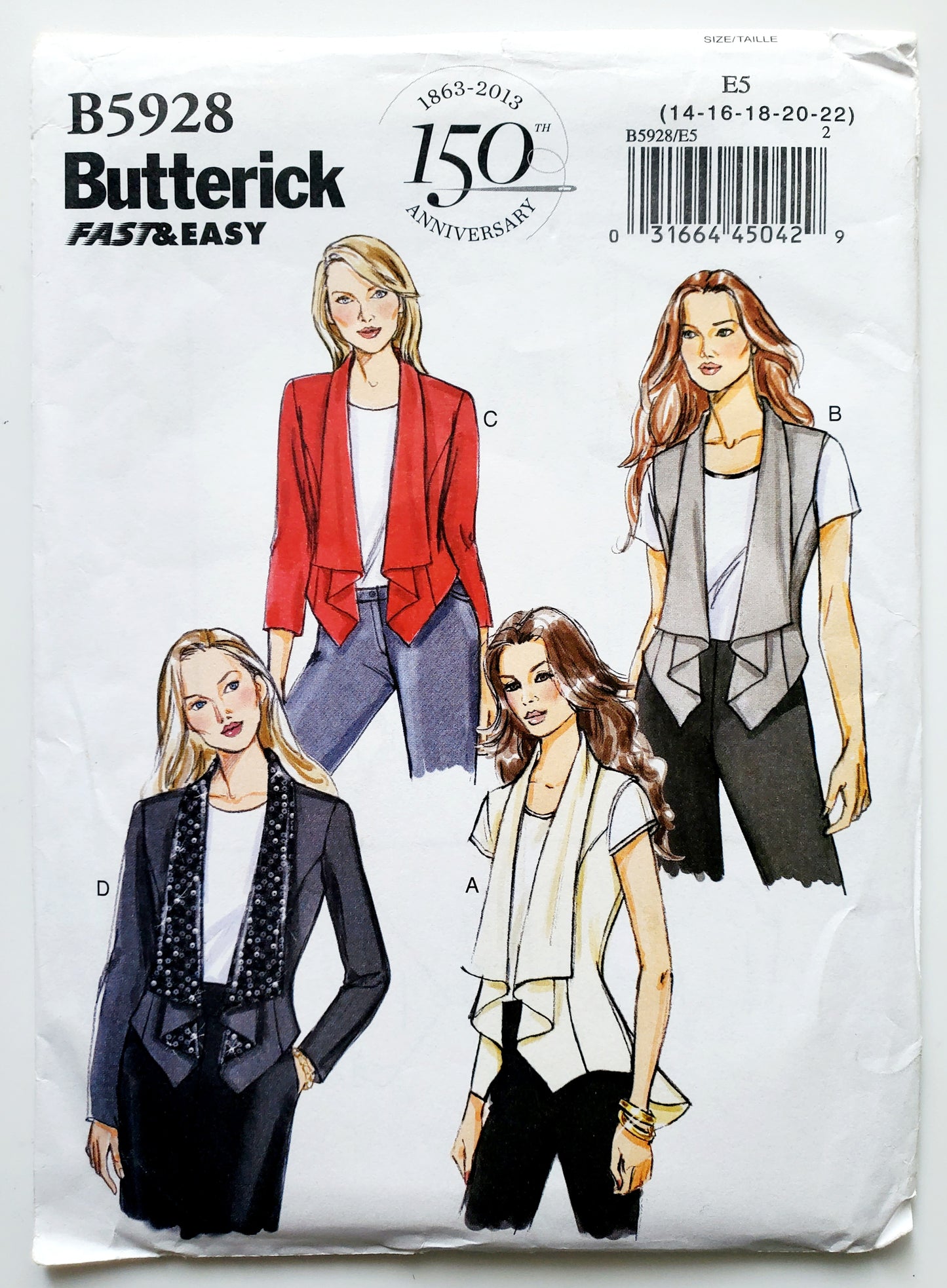 BUTTERICK Sewing Pattern B5928, Vest, Jacket, Size 14-22