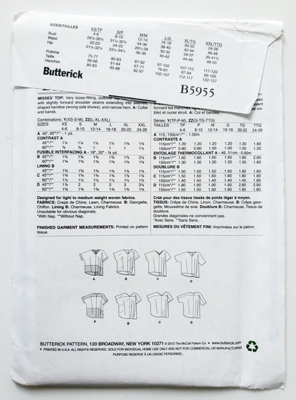 BUTTERICK Sewing Pattern B5955, Top, Loose Fitting Top, Back Yoke, Size 4-14