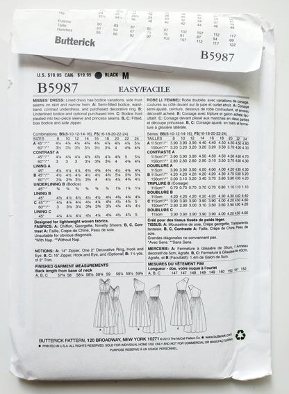 BUTTERICK Sewing Pattern B5987, Dress, Evening Dress, Bridesmaid Dress, Size 16-24