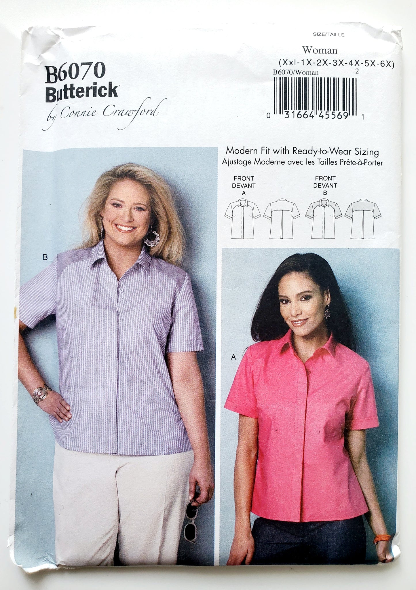 BUTTERICK Sewing Pattern B6070, Shirt, Losse-Fitting Shirt, Sleeves with Tuck, Size 18-44