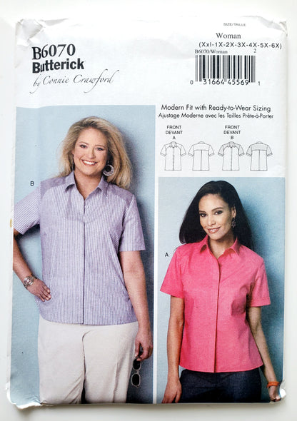 BUTTERICK Sewing Pattern B6070, Shirt, Losse-Fitting Shirt, Sleeves with Tuck, Size 18-44