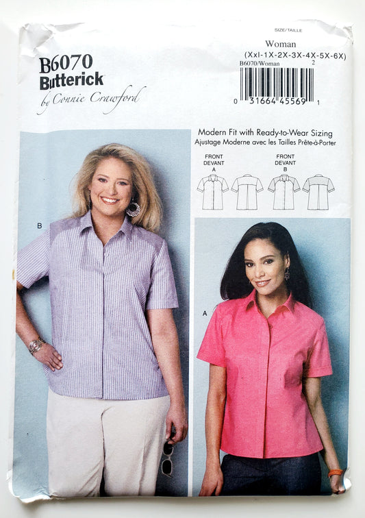 BUTTERICK Sewing Pattern B6070, Shirt, Losse-Fitting Shirt, Sleeves with Tuck, Size 18-44