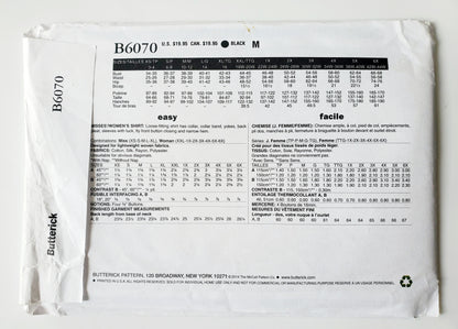 BUTTERICK Sewing Pattern B6070, Shirt, Losse-Fitting Shirt, Sleeves with Tuck, Size 3-16