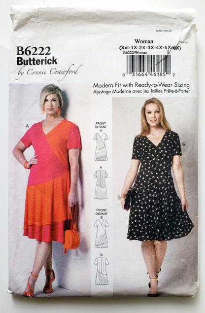 BUTTERICK Sewing Pattern B6222, Dress, Loose Fitting Dress, Asymmetrical, Size 18-44