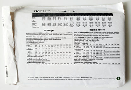 BUTTERICK Sewing Pattern B6222, Dress, Loose Fitting Dress, Asymmetrical, Size 18-44