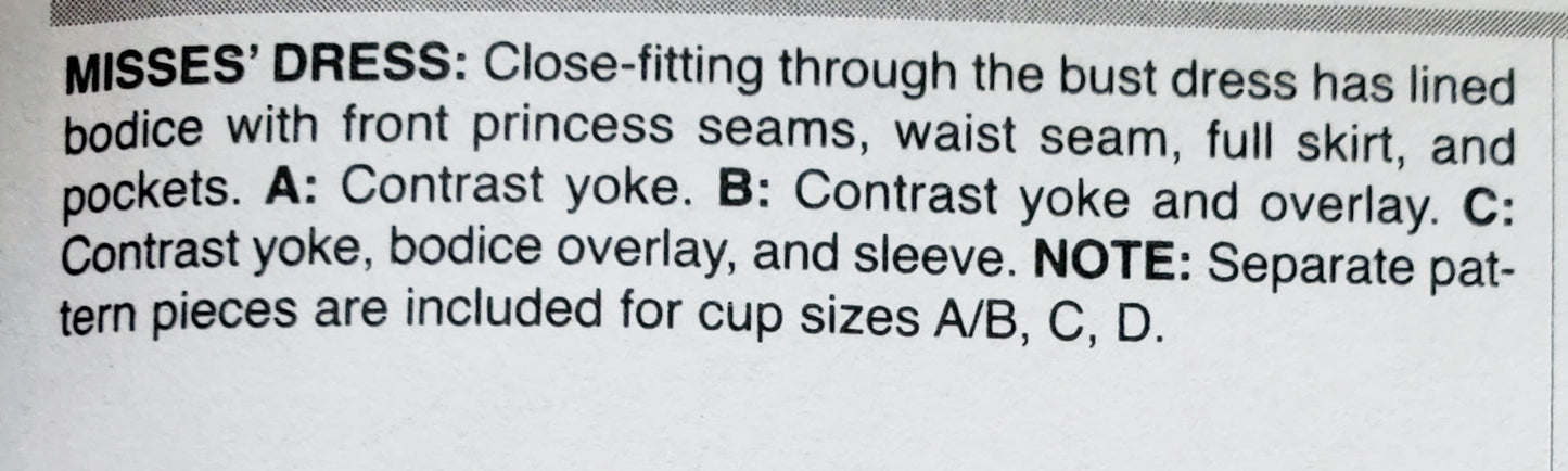 BUTTERICK Sewing Pattern B6415, Dress, Princess Seams, Full Skirt, Pockets, Contrast Overlay, Size 6-14