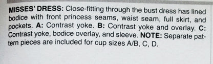 BUTTERICK Sewing Pattern B6415, Dress, Princess Seams, Full Skirt, Pockets, Contrast Overlay, Size 6-14
