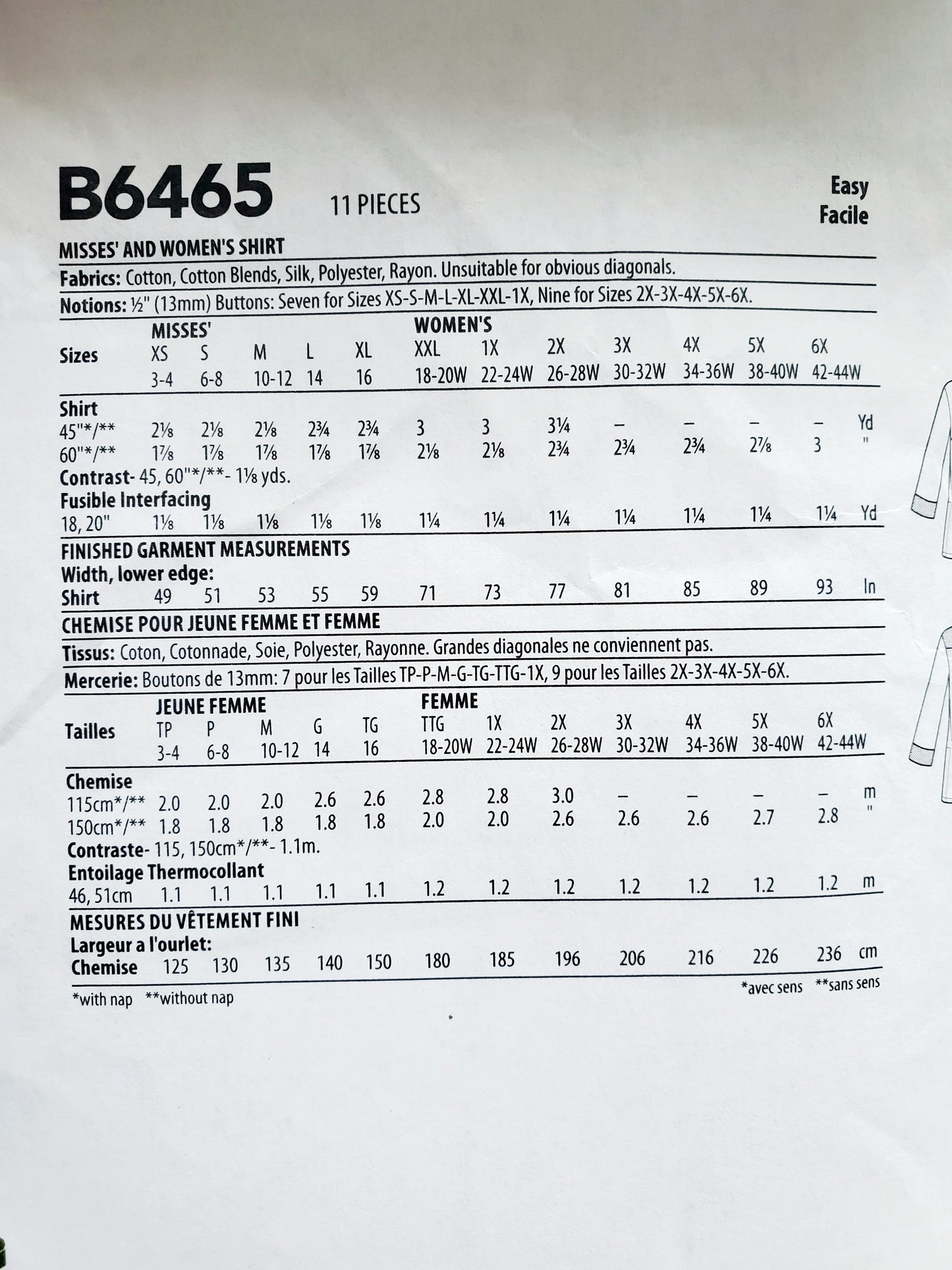 BUTTERICK Sewing Pattern B6465, Shirt, Size 3-16