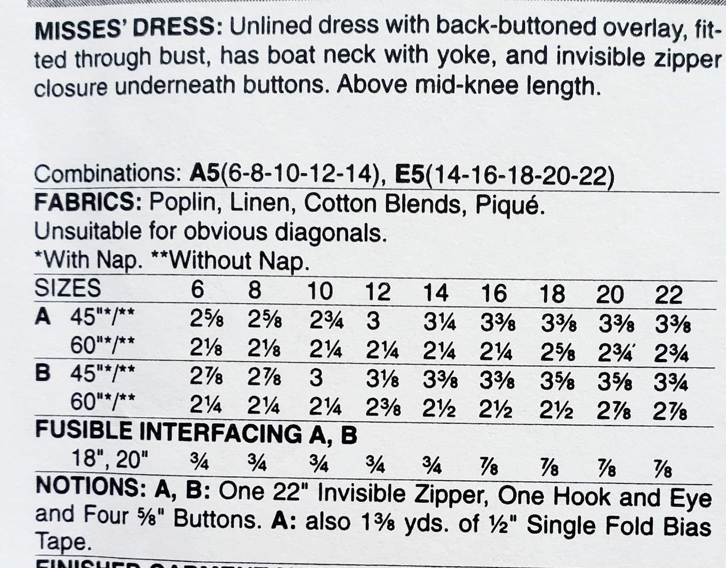 BUTTERICK Sewing Pattern B6681, Dress, Boat Neck, Yoke, Size 14-22